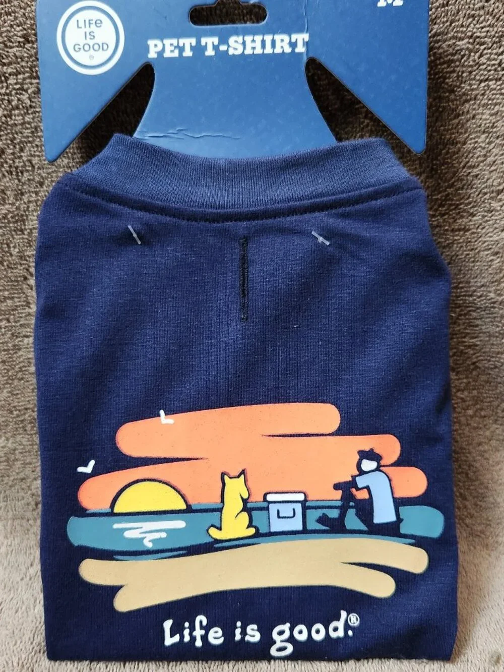 LIFE IS GOOD Pet Dog T-Shirt Navy Blue Beach Scene - NEW NWT